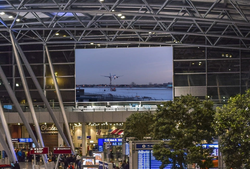 itc LED display in a railway station lobby